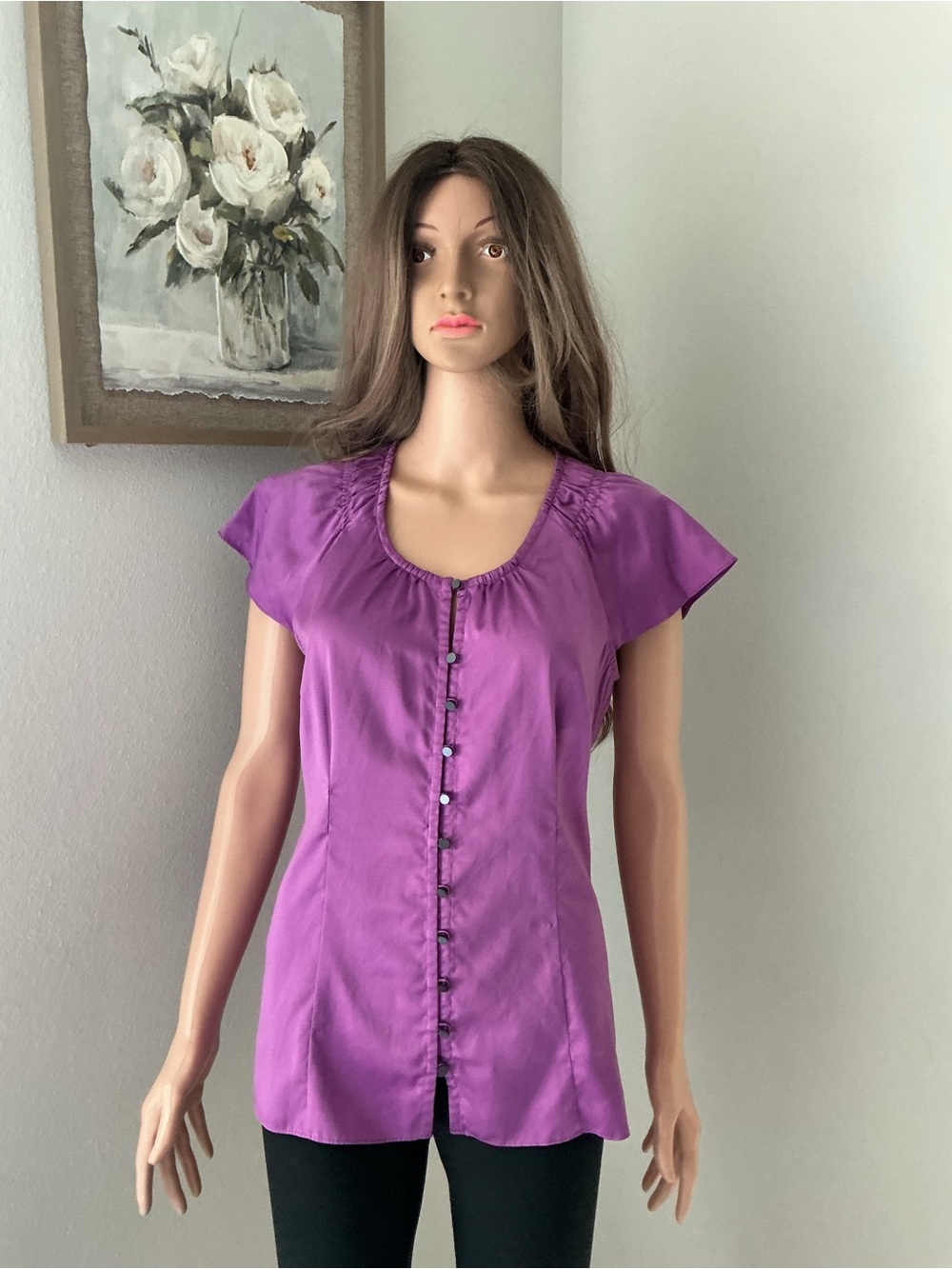 Banana Republic Violet Button-Front Short Sleeve Top